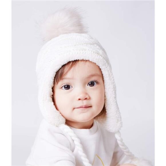 Kids White Girls Sherpa Earflaps Hat Kids Winter Hat Beanie Fuzzy Peruvian Hat - Picture 2 of 6